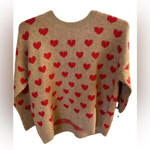 Vince Camuto Red and Tan Heart Patterned Sweater, NWT